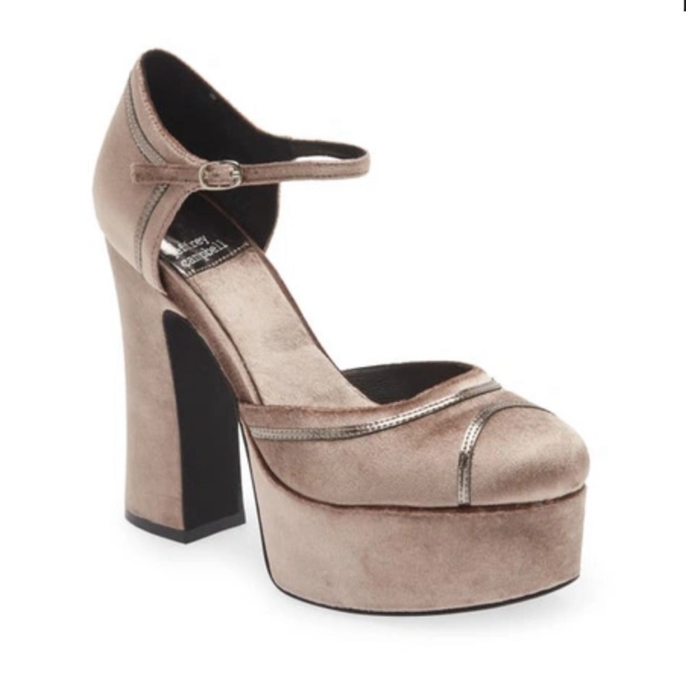 NEW Jeffrey Campbell LOW DOWN PLATFORM PUMP IN TAUPE VELVET
PEWTER Size 5